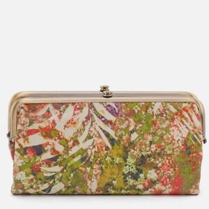 Hobo Lauren Clutch-Wallet in Printed Leather, Tropical, Luxury, Yellow/Green NWT